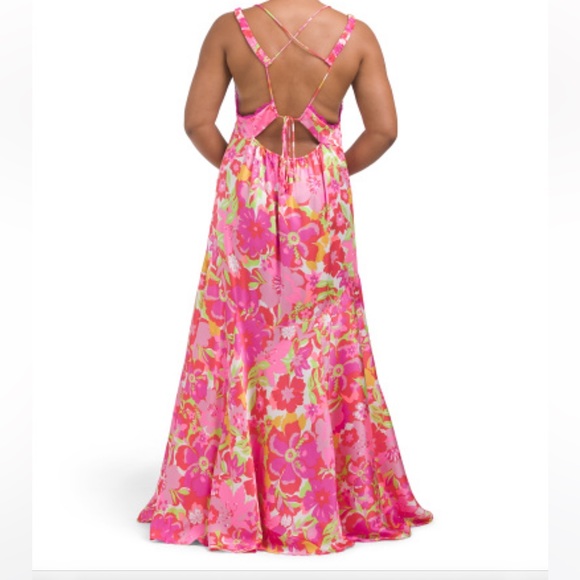 Free People Pink Bright Floral Lace Boho Flowy Maxi dress - Picture 8 of 8